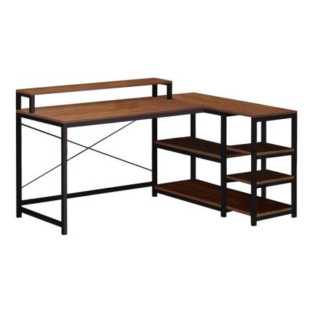 Ъглово компютърно бюро с обръщаема форма Tebul  MDF-метал в цвят орех 130x60x88см