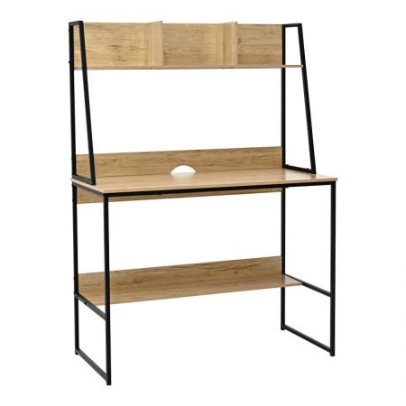 Офис бюро с рафт Herbey  в цвят дъб с черен метален крак 100x48x139см