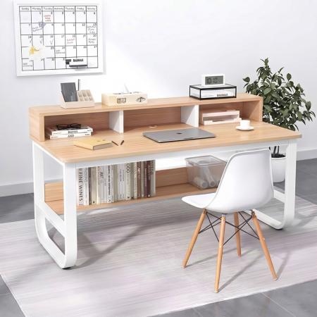 Учебно бюро Evrepy  MDF в цвят дъб и бели метални крака 100x60x73см