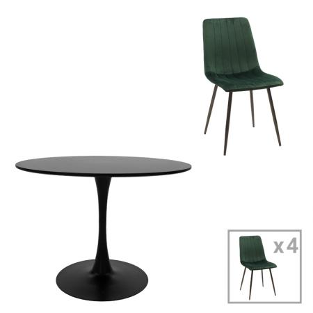 Трапезна маса Balou-Noor  комплект от 5 MDF черно-зелена D100x73см