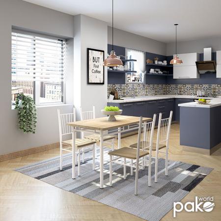 Комплект за хранене Roza  5 части цвят sonoma - крака бял гланц 120x70x75см